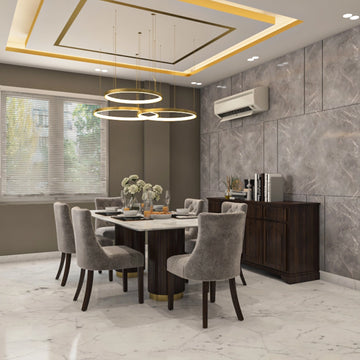Contemporary 6-Seater Dining Room Design Idea with Marble Finish